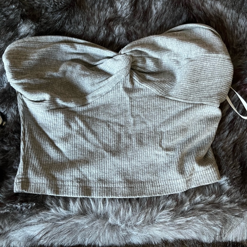 Gray Strapless Ribbed Women's Top